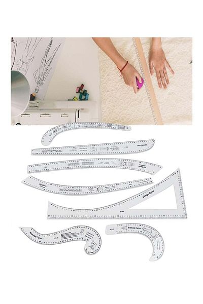 hodbehod مجموعة من 8 قطع من البلاستيك بتصميم نموذجي على شكل قالب لصائق مسطرة Kurve