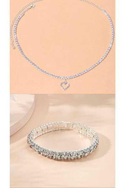 Everglow Jewelry Zirkon Taşlı Kristal Kolye Ve Bileklik Seti