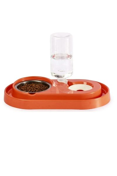 TİNEKE Cat-dog Food and Water Bowl Set with Tank and Steel Rhinestone 500ml ORANGE 1 PC