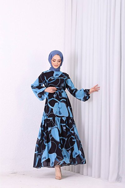 Neşeli Butik Γυναικείο φόρεμα με μοτίβο από εισαγόμενο ύφασμα σιφόν Sms009