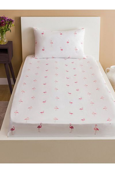 LC Waikiki Flamingo-bedrucktes Spannbettlaken-Set für Einzelbett