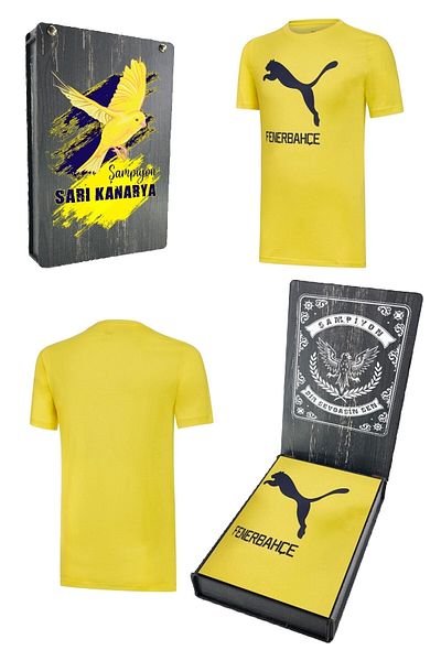 Fenerbahçe Original Puma Crew Neck Yellow T-Shirt with Wooden Box