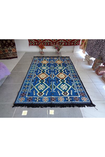 ŞAHMERDANOĞLU Mavili, Salona Cıvıl-Cıvıl Kilim, Kaliteli, Yıkanabilir, Kolay ...
