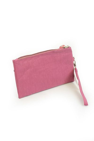 İMAKS Crinkle/Clinker Water Repellent Fabric 2 Zippers Wrist Strap Mobile Phone Handbag Wallet Rose Pink 1115