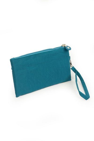 İMAKS Crinkle/Clinker Water Repellent Fabric 2 Zippers Wrist Strap Mobile Phone Handbag Wallet Turquoise 1115