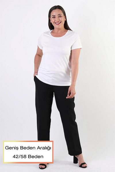 SERTUĞ Trend42plus Μπλούζα Basic Ecru με λαιμόκοψη μεγάλου μεγέθους