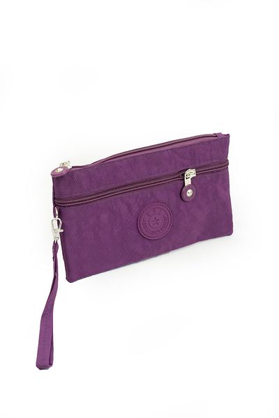 İMAKS Crinkle/Clinker Water Repellent Fabric 2 Zippered Wrist Strap Mobile Phone Hand Bag Wallet Purple 1115
