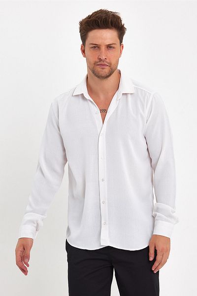 Fitmasterpro White Textured Men's Shirt