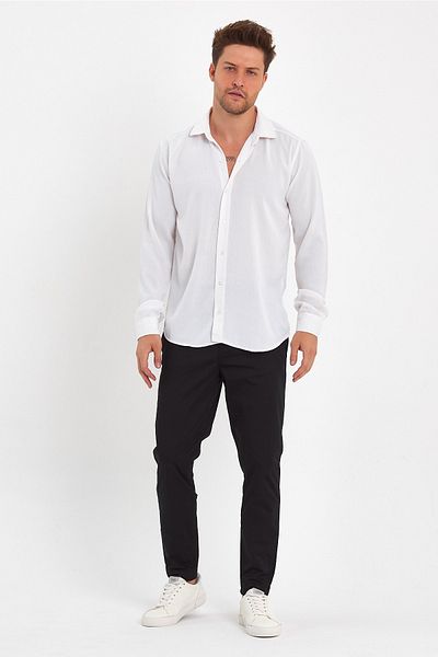 Fitmasterpro White Textured Men's Shirt
