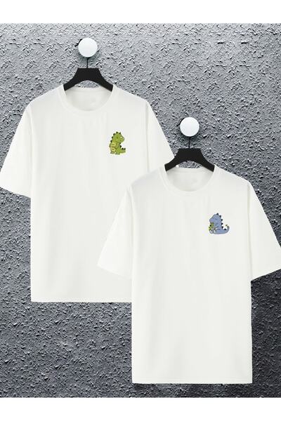 macklin Unisex Femei Bărbați Iubitorul de dinozauri imprimat Iubitor Cuplu Combinație Design Tricou supradimensionat Pachet de 2