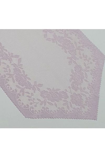WENESSİ Rose Pattern Knitted Tulle Short Runner Cover 40x90 (PUDRA)