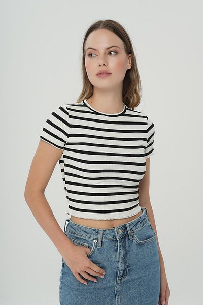 CROSS JEANS White Black Striped Rib T-shirt 56103-573