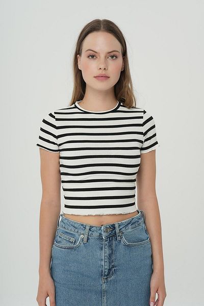 CROSS JEANS White Black Striped Rib T-shirt 56103-573