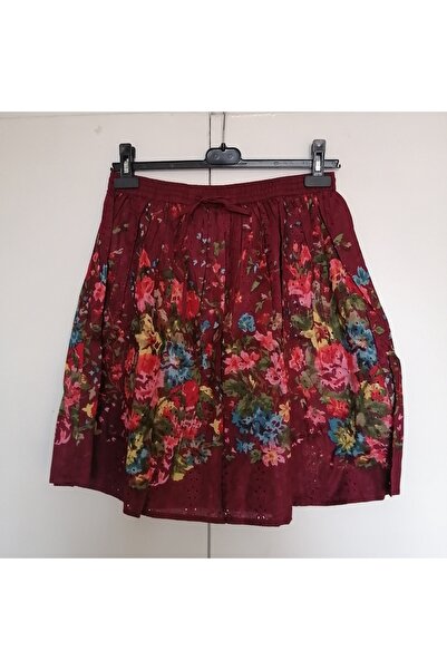 Butik Tülin Otantik pamuk fisto bordo çok renkli çiçekli lastikli tülbent ast...