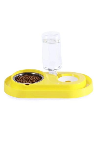 TİNEKE Cat-dog Food and Water Bowl Set with Tank and Steel Rhinestone 500ml YELLOW 1 PC