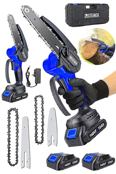 STEİNER Alman 148 Vf 10 Ah %100 Kömürsüz Motor Akülü Dal Kesme Budama Testere Bıçkı Makinesi 15 Cm Mavi