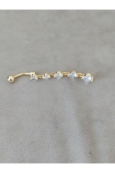 AyçaSilver Gold renk 5 taş Göbek piercing