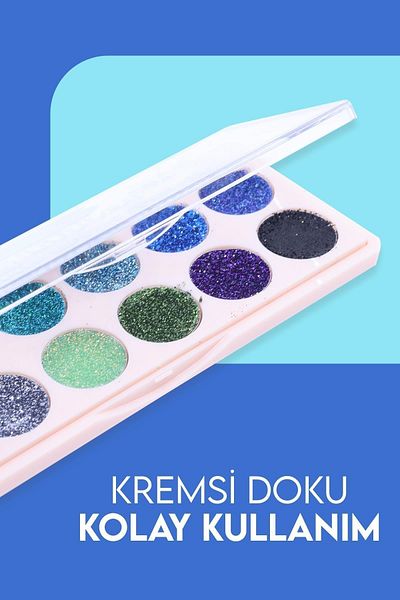MUJGAN Blue Glitter Palette - 12 Pack Blue Berry