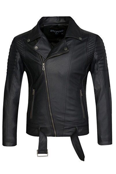 Delpino Pánská kožená bunda Slim-Fit s páskem