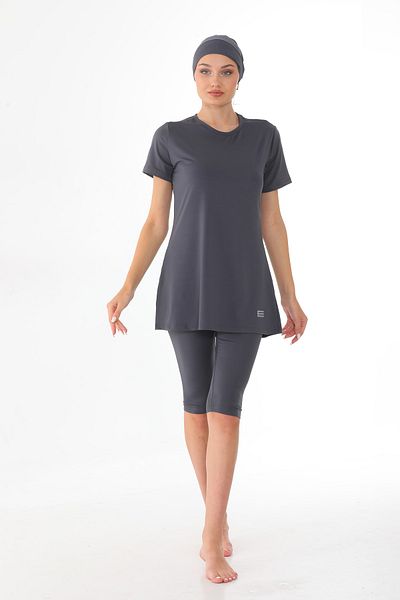 Elif Okur Short Sleeve Pool Swimsuit Gray 7437