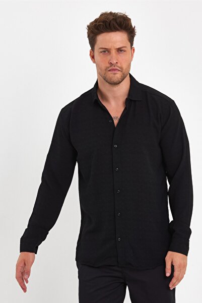 Fitmasterpro Self Patterned Black Textured Men's Shirt