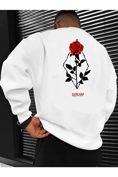 Revasser Hanorac oversize cu guler rotund cu imprimeu special pentru piept Dr...