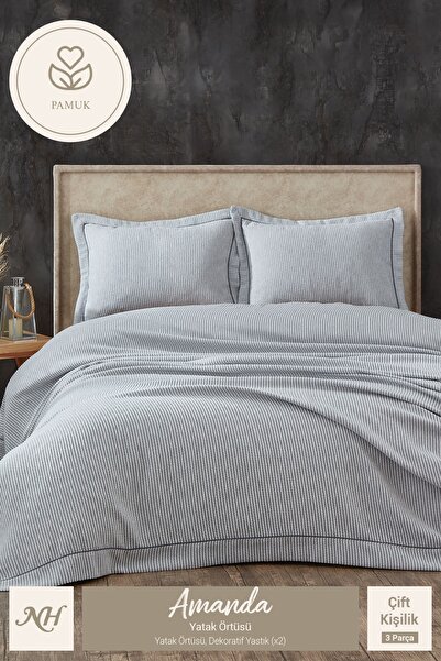 Nazik Home Amanda Çizgili Çift Kişilik Yatak Örtüsü