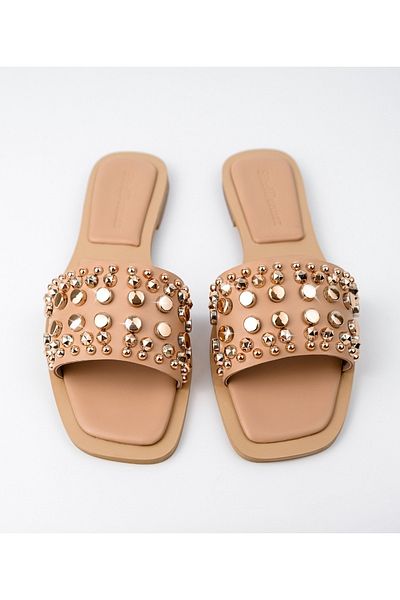 Sibel Durmaz Zarga Ten Gold Troc Detailed Slippers