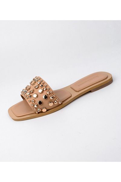 Sibel Durmaz Zarga Ten Gold Troc Detailed Slippers