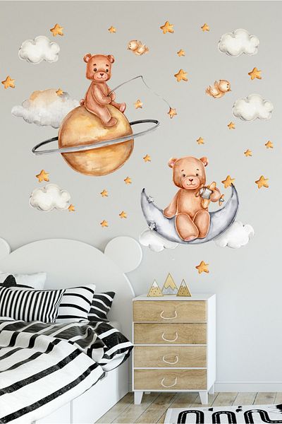 Sim Tasarım Journey to the Moon Care Bears Wall Decoration Sticker Set