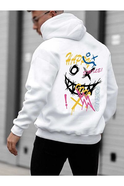 Revasser Φούτερ με κουκούλα Unisex Happy Smile Special Printed Oversize