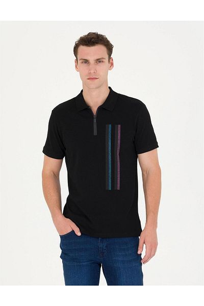 Pierre Cardin Черна тениска Slim Fit