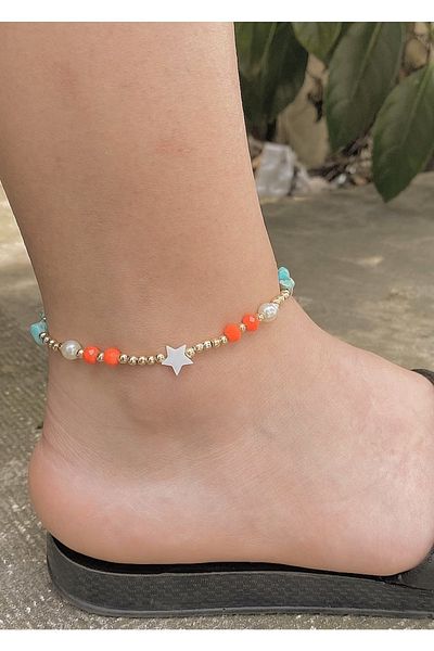 takıtarzım Anklet mother of pearl star colorful bead crystal anklet