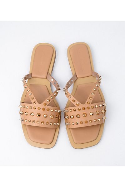 Sibel Durmaz Pucino Ten Gold Troc Detailed Slippers