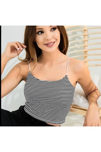 MERİCEY Women's Striped Rope Strap Cotton Crop Top Bustier Undershirt