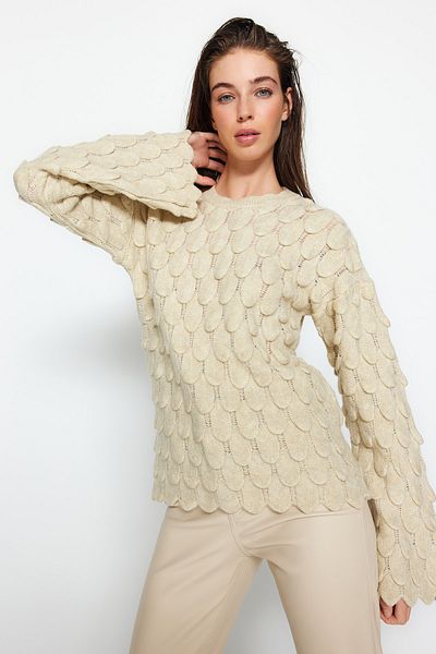 Trendyol Collection Kamenný úpletový svetr s výstřihem a výstřihem TWOAW24KZ00209