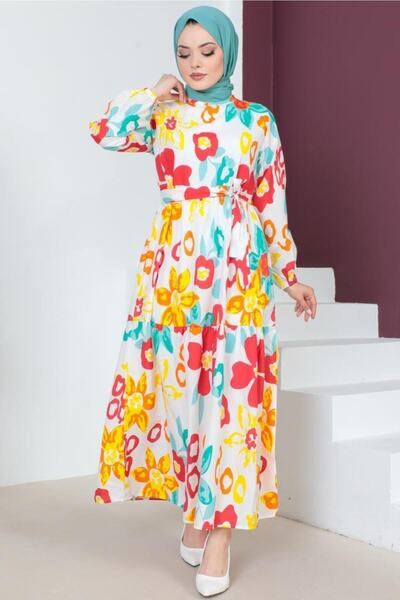 benguen 450 Patterned Hijab Dress Red