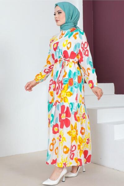 benguen 450 Patterned Hijab Dress Red