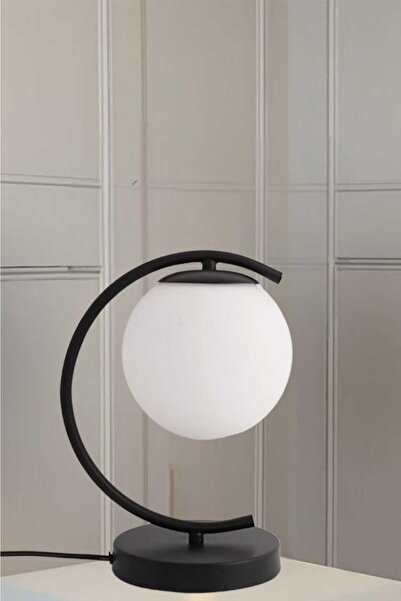 BSA LIGHTING AY TEKLİ SİYAH MASA LAMBASI (BEYAZ CAMLI)