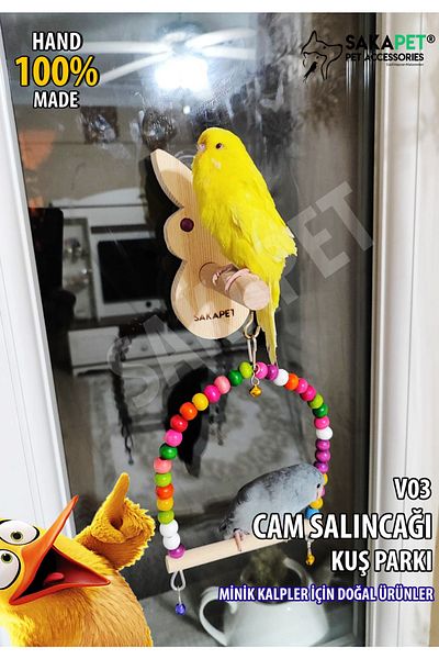 SAKAPET Paraket Budgie Glass Swing with Suction Cup - V03