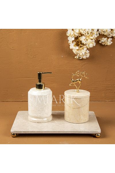 MIARIK DESIGN & DEKORASYON DECORATIVE BEIGE MARBLE ACCESSORY DETAILED 3-PIECE BATHROOM SET