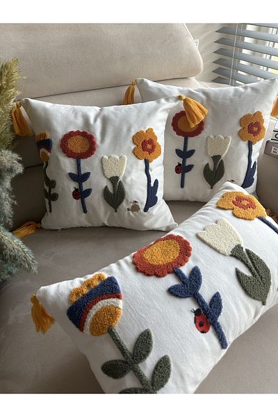 en gözde home Punch Embroidered 3 Pieces Throw Pillow Cover