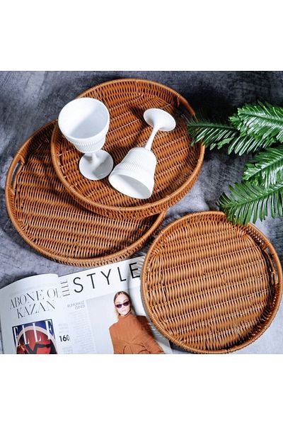 Kosova 01188 Wicker 3 Piece Round Tray