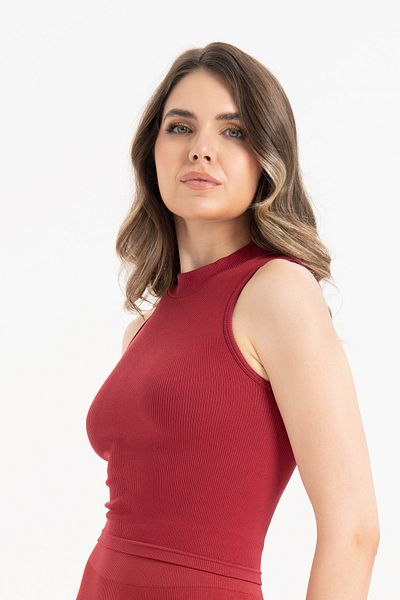 Formeasy Women's Seamless Knitted Corded Sleeveless Turtleneck Blouse 9007