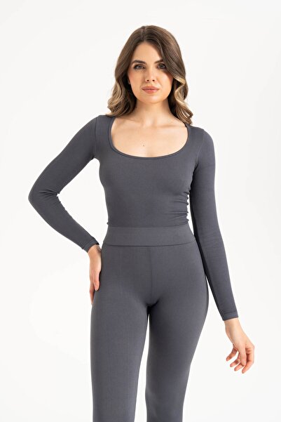 Formeasy Γυναικεία πλεκτή μπλούζα χωρίς ραφές με μακρυμάνικο τετράγωνο λαιμό Crop 9010