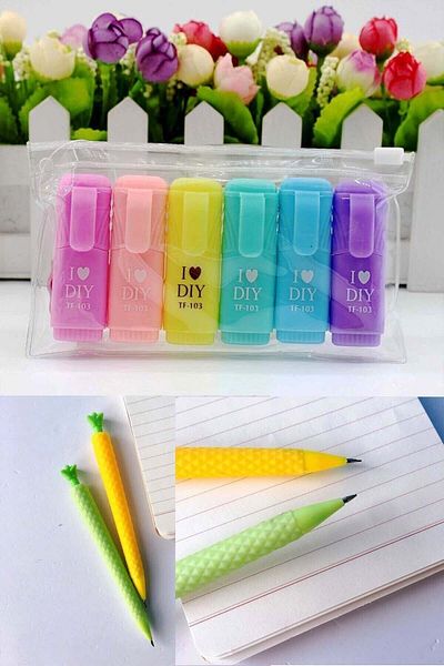 Patladı Gitti I Love DIY Motto Set of 6 Mini Highlighters and Pineapple Designed 0.7 Tip Versatile Pens F.k