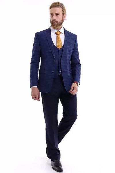 Presto Men's Vest Slimfit Checked (COMBINED) Suit 6 Drop Parliament 711-300