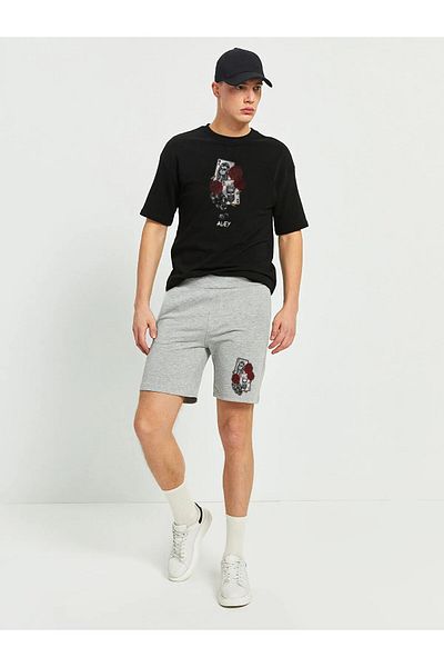 aynewmoda Men's Card Print T-Shirt and Shorts Set