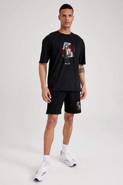 aynewmoda Men's Card Print T-Shirt and Shorts Set