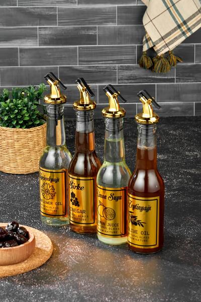 vipgross طقم من 4 قدور زيت وأوعية صلصة بأغطية ذهبية - طقم من 4 قدور زيت صغيرة...